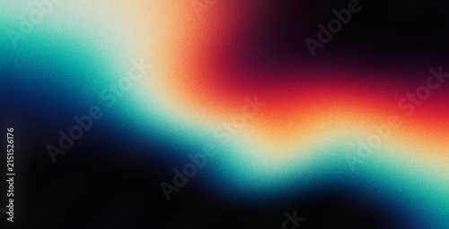 Quadro su tela Vibrant orange teal white psychedelic grainy gradient color flow wave on black b