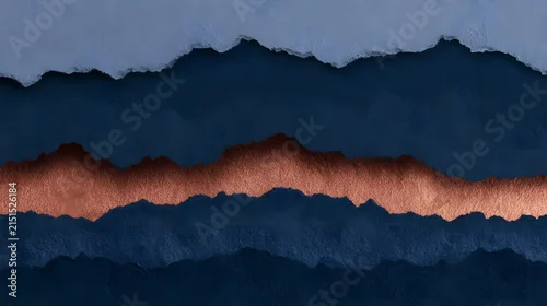 Fototapeta samoprzylepna Multi-Layered Indigo Paper Tears with Copper Glint Background