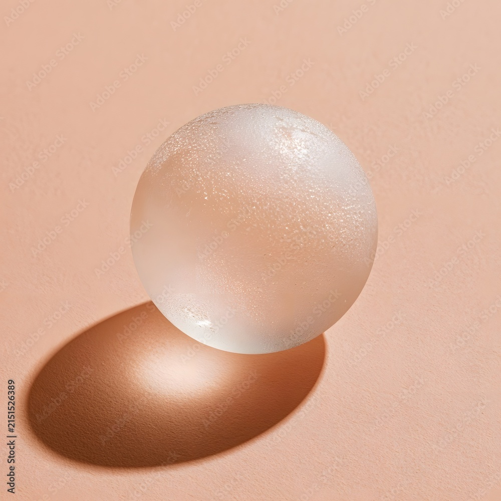 Naklejka premium Geometric frosted glass sphere on pale peach background