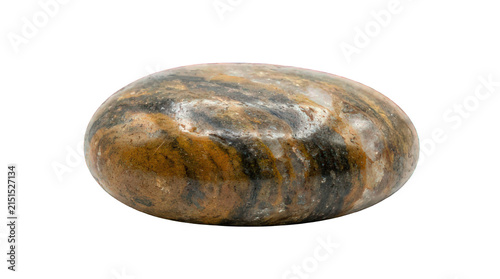 Polished river stone with natural patterns isolated on white background for design projects