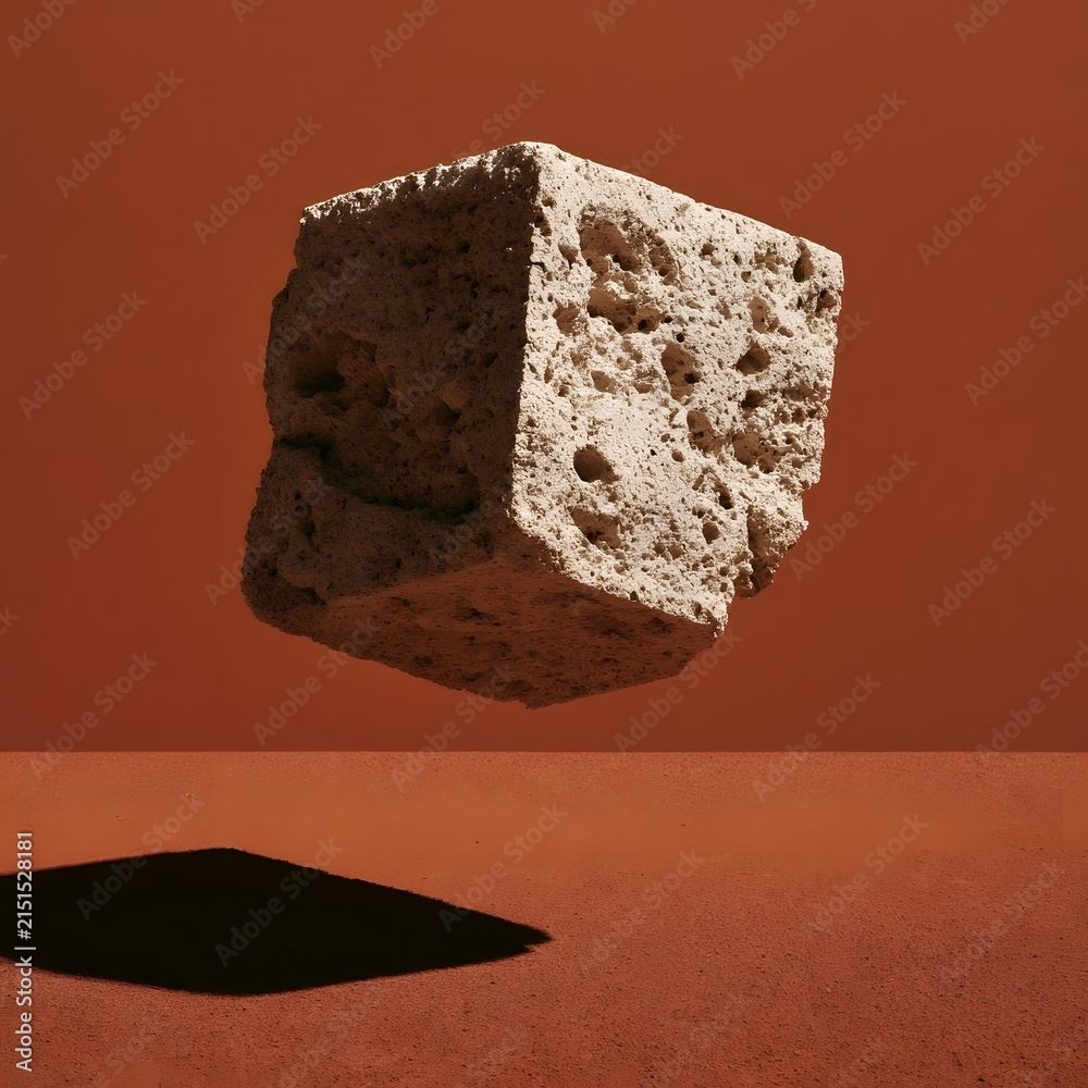Naklejka premium Rough pumice stone floating over terracotta background
