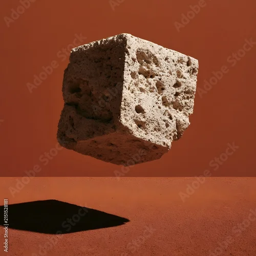 Fototapeta samoprzylepna Rough pumice stone floating over terracotta background