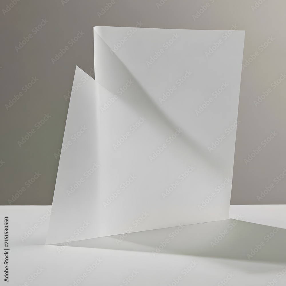 Naklejka premium Folded sheet of translucent vellum paper with geometric shadow