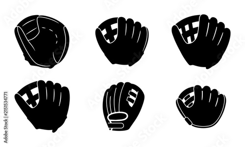 70 Baseball Mitt Icons Set, Sports Equipment Vector Graphics, Catcher Glove Illustrations, Infielder Mitt Collection, Black and White Sports Gear 100