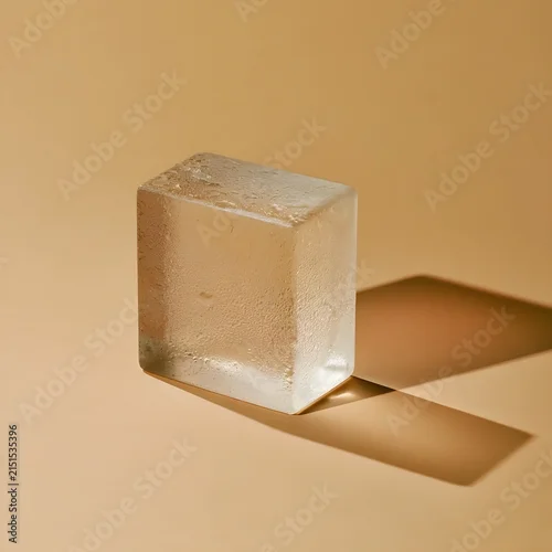 Fototapeta samoprzylepna Single translucent frosted glass block casting a diagonal shadow