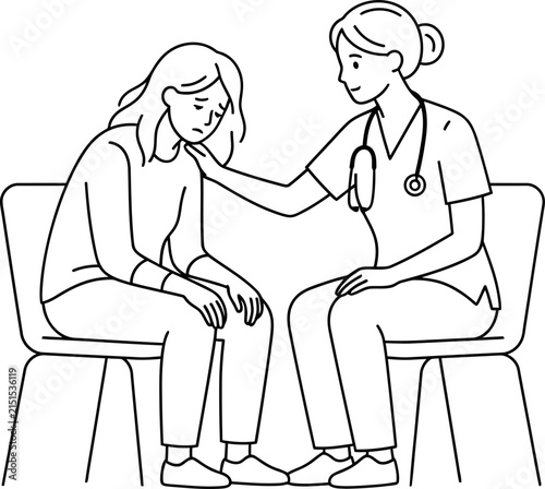 A compassionate doctor offering emotional support to a sad patient.