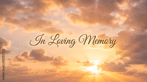 In Loving Memory Golden Sunset Sky with Rays of Light Background