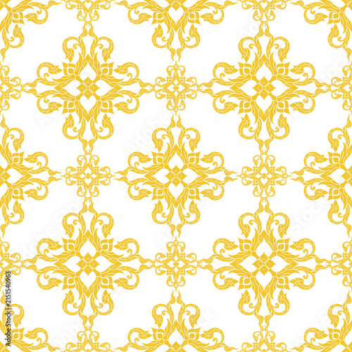 The illustration features a traditional Thai damask pattern background used to create designs related to textiles.