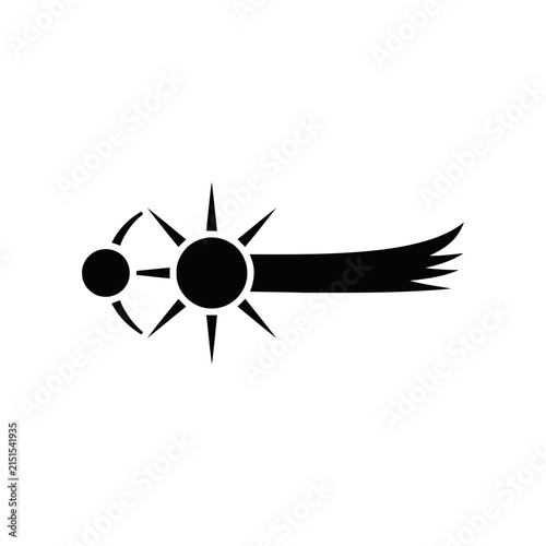 Black Silhouette of a Stylized Arrow with Starburst and Feather Tail on White
