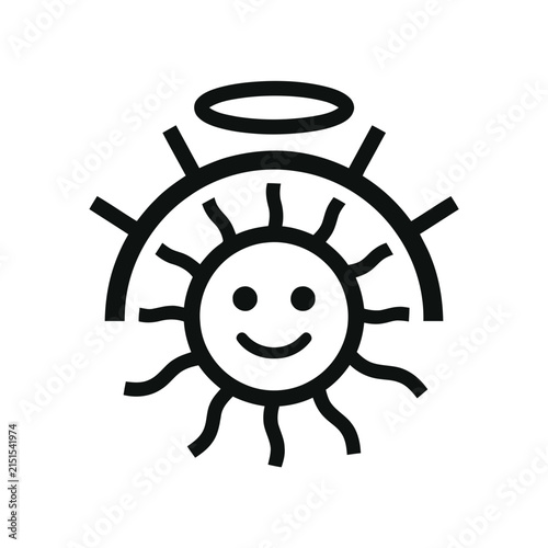 Happy Sun Icon with Halo and Rays, Vector Art