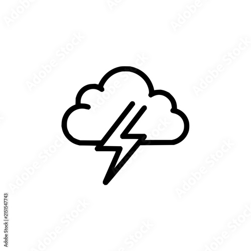 Simple line art icon of a storm cloud with a lightning bolt symbolizing bad weather or electricity
