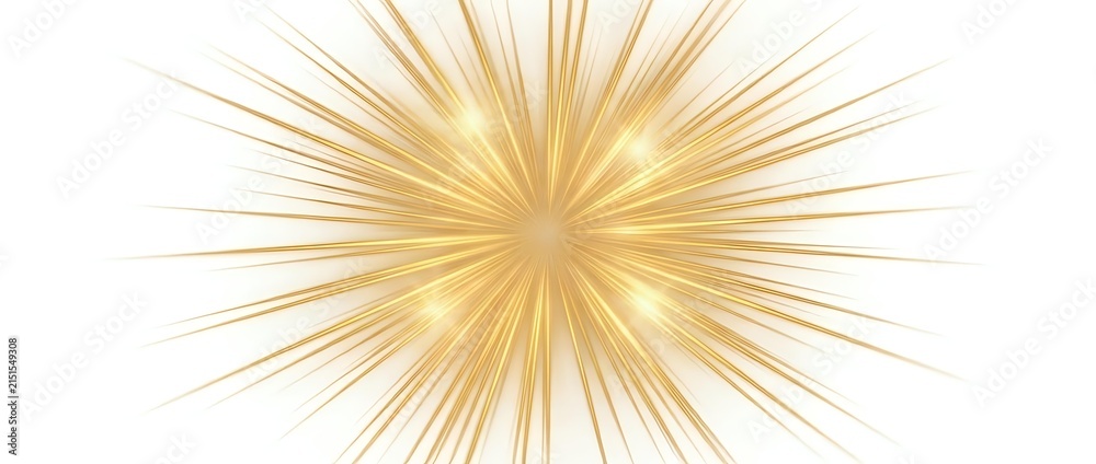 Fototapeta premium Golden radiant starburst with rays extending outward, creating a bright explosion effect. Suitable for backgrounds, overlays, and graphic design projects.