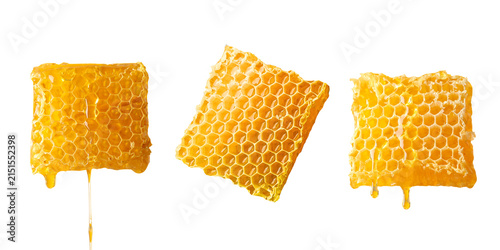 Obraz na płótnie Set. Honeycomb pieces display dripping golden goodness, PNG