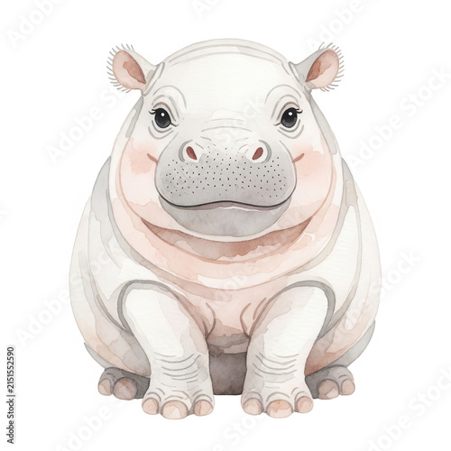Cute Hippo Watercolor Illustration Transparent Background