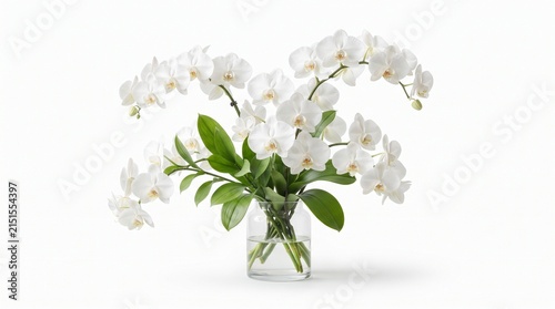 Bild auf Leinwand White orchid flowers in glass vase, elegant phalaenopsis floral arrangement, blo
