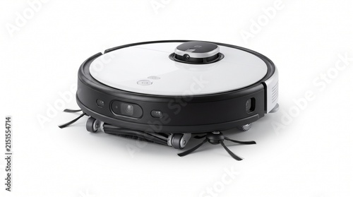 Bild auf Leinwand Modern robotic vacuum cleaner, smart home cleaning robot on white background, au