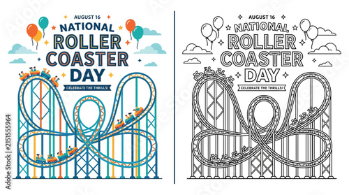 Canvas Print National Roller Coaster Day Celebration - Color and Outline Design