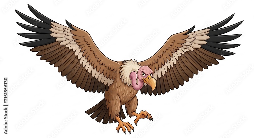 Obraz premium Vulture in Flight: A formidable vulture spreads its wings in mid-air, its keen eyes scanning the landscape below for any sign of sustenance. A symbol of nature's reclamation and the cycle of life.