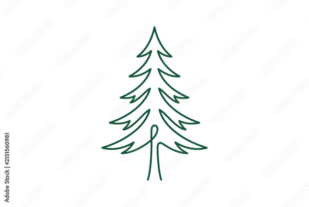 Obraz premium Continuous line art pine tree drawing.