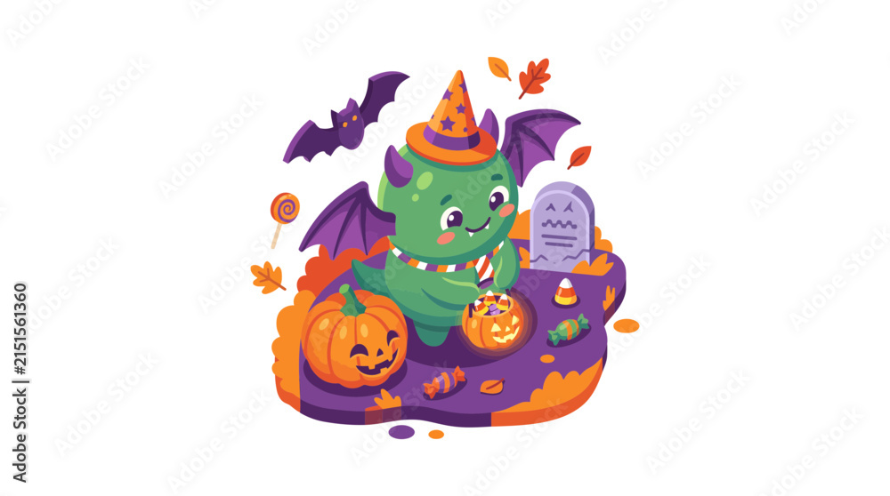 Naklejka premium Cute Monster Halloween Trick-or-Treat Vector Illustration