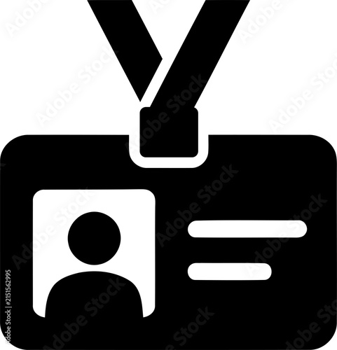 Black id card badge icon with lanyard isolated on transparent background