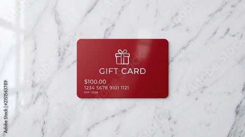 Elegant Red Gift Card with $100 Value on a Marble Background, Perfect for Any Occasion