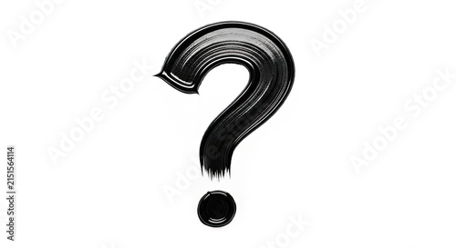 Black, textured question mark on white background. Made with paint strokes