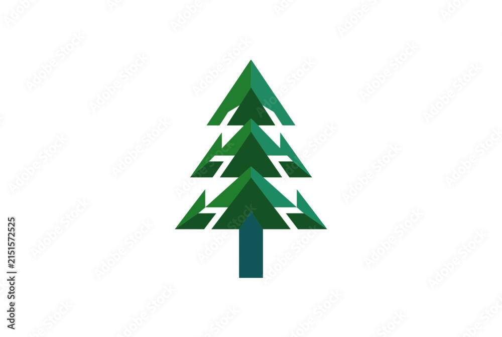 Obraz premium Abstract layered green conifer tree illustration.