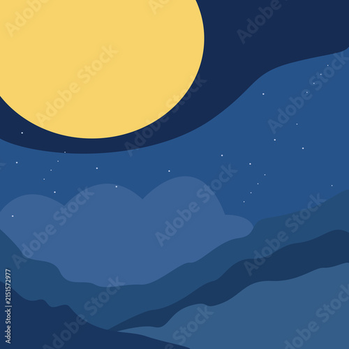 Minimalist Illustration of Night Sky and Moon.