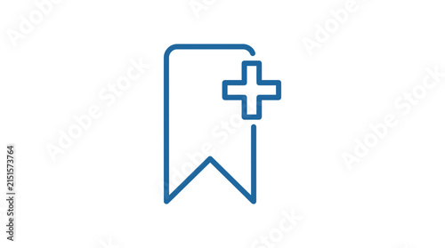 Blue Bookmark Icon with Plus Sign for Adding Favorites