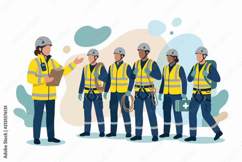 Obraz premium Incident Commander Briefing Emergency Rescue Team in Safety Gear