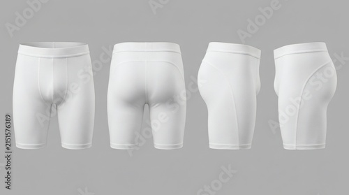 Men's White Compression Shorts Four Views Front Back Right Side Left Side Performance Stretch Fabric Gray

