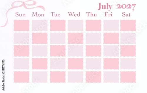 Template Calendar July 2027 Monthly Planner blank date