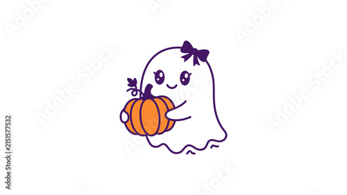Cute Cartoon Ghost Holding A Pumpkin