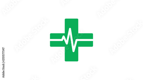 Green Medical Cross Icon With Heartbeat Pulse Line