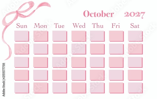 Template Calendar October 2027 for Monthly Planner 