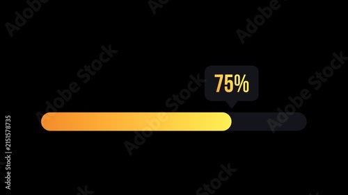 Animated 75 percent progress bar loading indicator with orange yellow gradient fill and floating percentage label on black