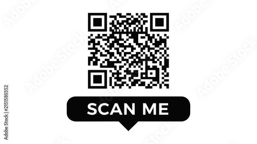 QR code assembling animation with pixel reveal and scan me callout on a clean white background for digital access