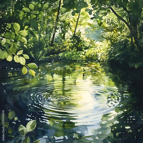 Serene Pond in Lush Green Forest