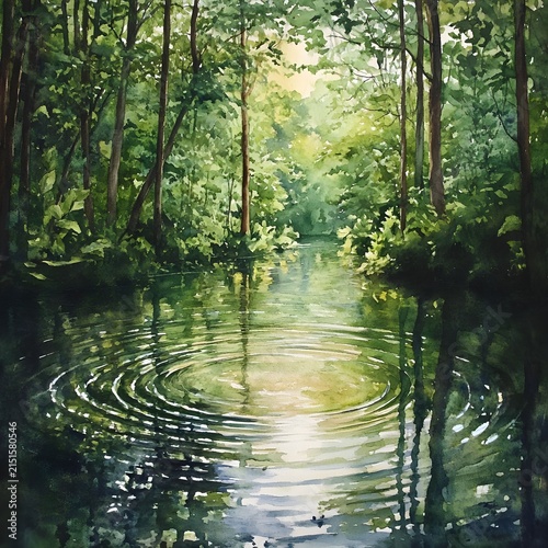 Serene Forest Pond with Ripples