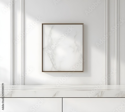 Modern Minimalist White Marble Artwork Mockup on White Wall