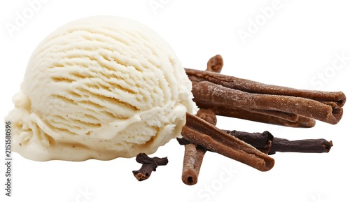Vanilla Ice Cream Scoop with Cinnamon Sticks and Cloves