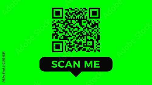 Animated QR code with scan me button on green screen background for digital marketing and contactless access