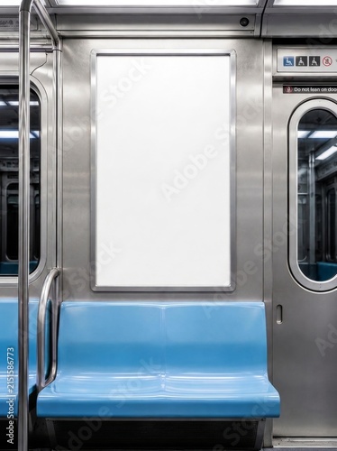Blank poster in subway car, mockup template