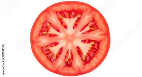 Fresh red tomato slice showing seeds and pulp texture