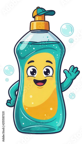 Cartoon Dish Soap Bottle Waving Transparent Background