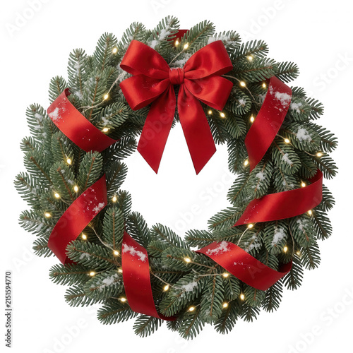 Christmas Wreath with Red Bow Transparent Background