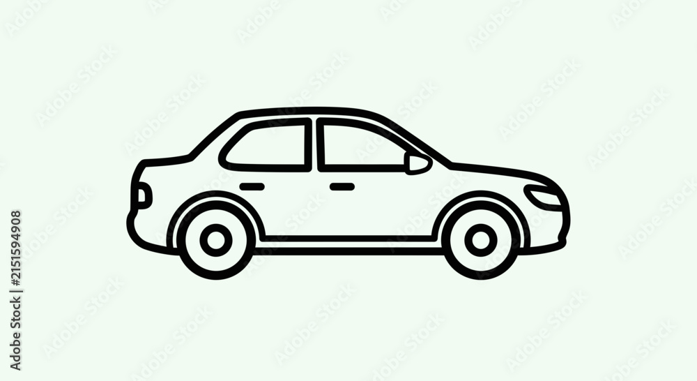 Fototapeta premium Simple Outline Drawing of a Sedan Car Icon.