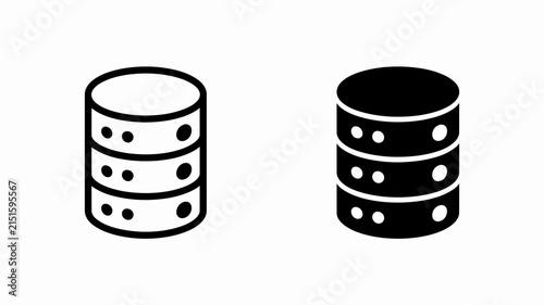 Database server icons depict two cylindrical storage units shown in both solid black and outlined styles to represent data management and cloud technology systems.