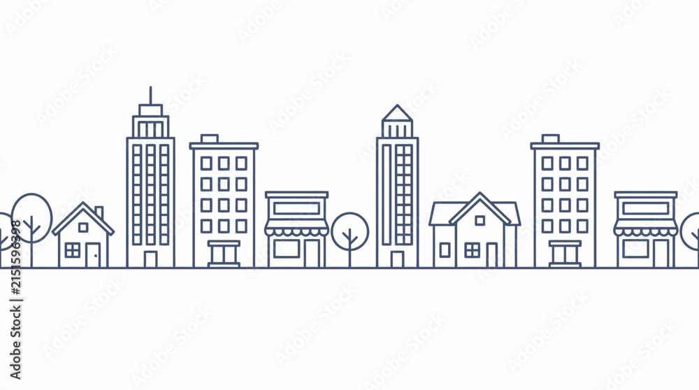 Obraz premium Minimalist City Skyline and Street Outline Vector Illustration